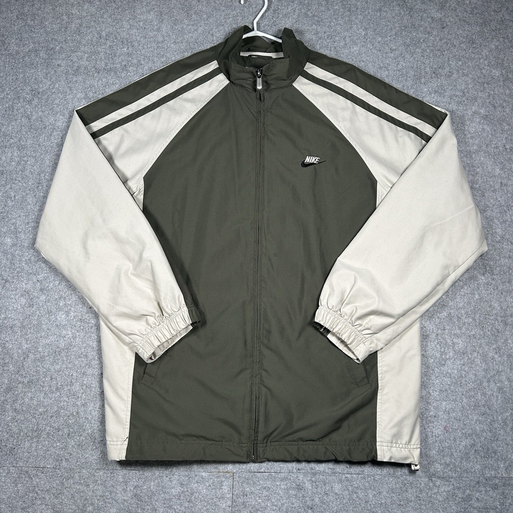 Vintage Nike‎ Windbreaker Jacket Men's Size Large Green Beige Full Zip Y2K